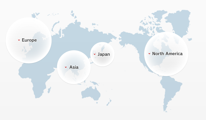 Global Network World Map (North America, Europe, Asia, Japan)