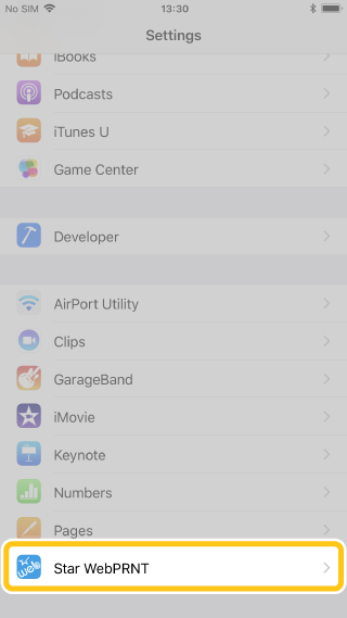 Open Settings Star webPRNT