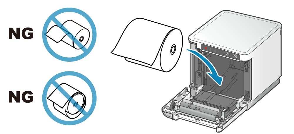 Set the paper roll so that the paper is pulled out from the upper side.