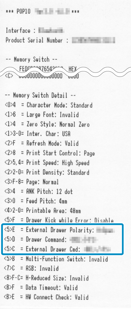 Sample of self-printing when external drawer connection is supported